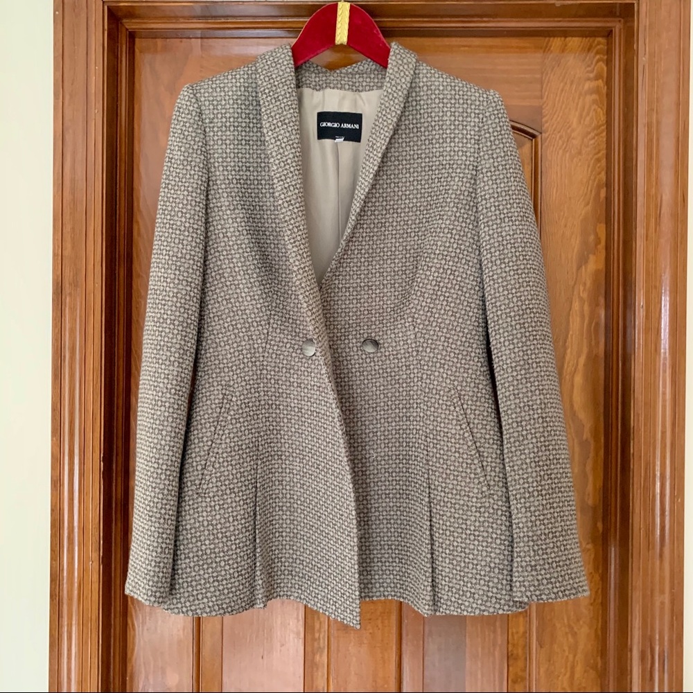 Giorgio Armani neutral plaid blazer